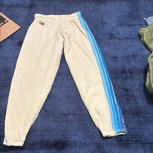Kids Cream Joggers with Blue Stripe